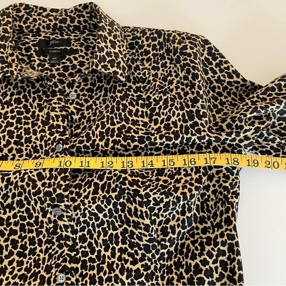 J Crew Curvy Leopard Print Button Up Blouse 4T Cotton Long Sleeve Office Career - Picture 4 of 13